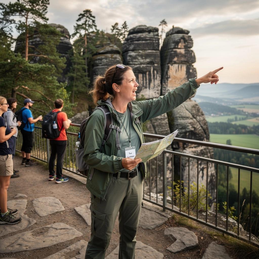 Turista obdivující panorama města z vyhlídky.
